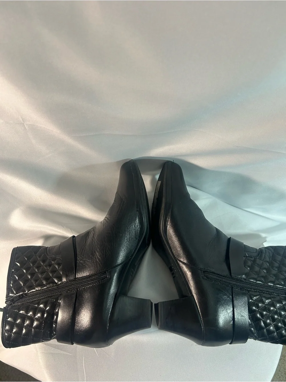 Munro Black Quilted Leather Ankle Boots with Hardware